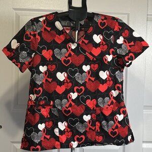 Cherokee Scrub Top Heart Disease Awareness Size Large Red/White/Black